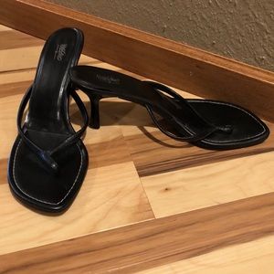 Black heel open toe single strap dress sandal